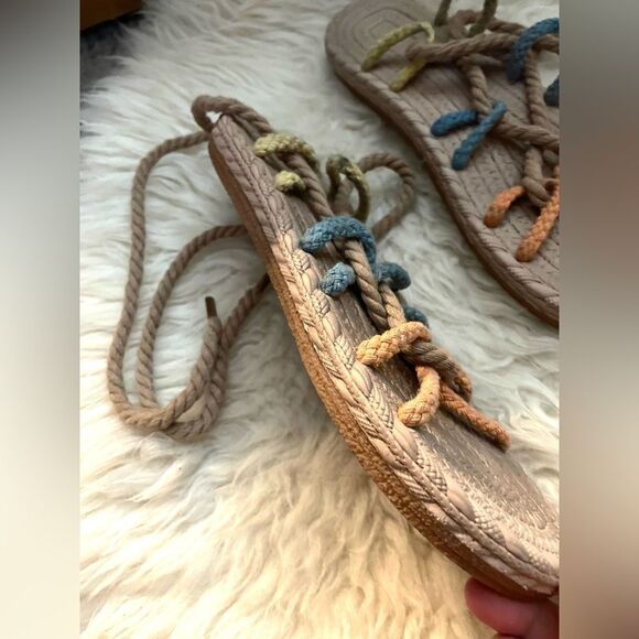 Ankle Tie Gladiator Sandals Multicolored Rope Ties 9 - Picture 3 of 5